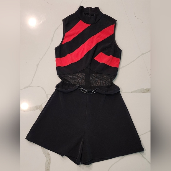 Vintage 80s Cache Illusion Waist Belted Shorts Romper Jumpsuit Women's S - Picture 1 of 13